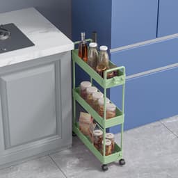 Opslag Trolley Cart Slide-out Slim Rolling Utility Cart - Opslag Rekken - Keuken Badkamer Wasruimte Slaapkamer - Kunststof Groen. Wasmachine rek — thumbnail 2
