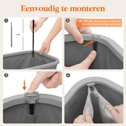 Smalle Wasmand 85L met Deksel – Opvouwbare Wassorteerder met Kunststof Frame – Grote Wasverzamelaar voor Slaapkamer & Badkamer – Grijs — thumbnail 4