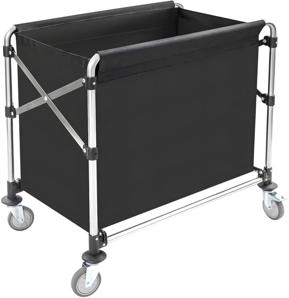 Wasmandkar – Voor hotels en woningen – opvouwbaar met zwenkwielen en metalen frame met binnenvoering, hoge draagkracht (200 kg) – metaal/kunststof – zwart — afbeelding 1