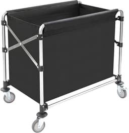 Wasmandkar – Voor hotels en woningen – opvouwbaar met zwenkwielen en metalen frame met binnenvoering, hoge draagkracht (200 kg) – metaal/kunststof – zwart — thumbnail 1