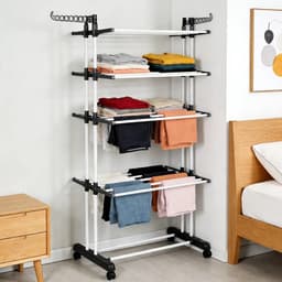 Linkforu - Verrijdbaar Kledingrek - Droogrek - Met 3 Opbergplanken - Wielen - Ruimtebesparend - 170CM - Multifunctioneel — thumbnail 3