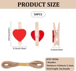 Dailygoods - Houten Wasknijpers - Mini Hart Clips - Schattige Decoratie - Rood - Herbruikbaar - Doe-het-zelf Ambachten - Bruiloft Feest — thumbnail 5