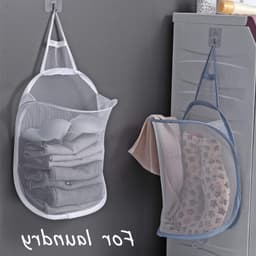 Vouwbare Wasmanden Set van 2, Opvouwbare Waszak met Handvat, Ideaal voor Speelgoed en Organisatie in Wit en Grijs — thumbnail 5