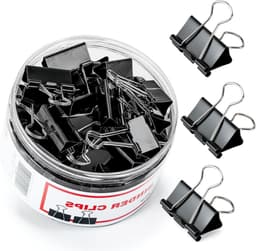 Bindbandclips, 48 stuks medium bindmiddelclips, Kalerr zwarte bindmiddelclips medium, 1,25 inch ringbandclip met container, papieren bindclips kantoorbenodigdheden, papieren klemmen bulk voor kantoor, — thumbnail 1