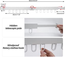 Cosensi - Droogrek - Vouwbaar - Flexibel ontwerp - Wit - Wasrek - Ideaal voor balkon en badkamer - Compact formaat — thumbnail 4