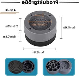 Anti Trillingsmat Wasmachine - en Wasdroger - Geluidsdempende Antislip Mat - Rubber Mat Trillingsdempers - Trillingsdempers wasmachine – Extra dik - Voetjes wasmachine & droger - Wasmachine demper – Anti trillings - vibratie - dempers pads – Antislip — thumbnail 2