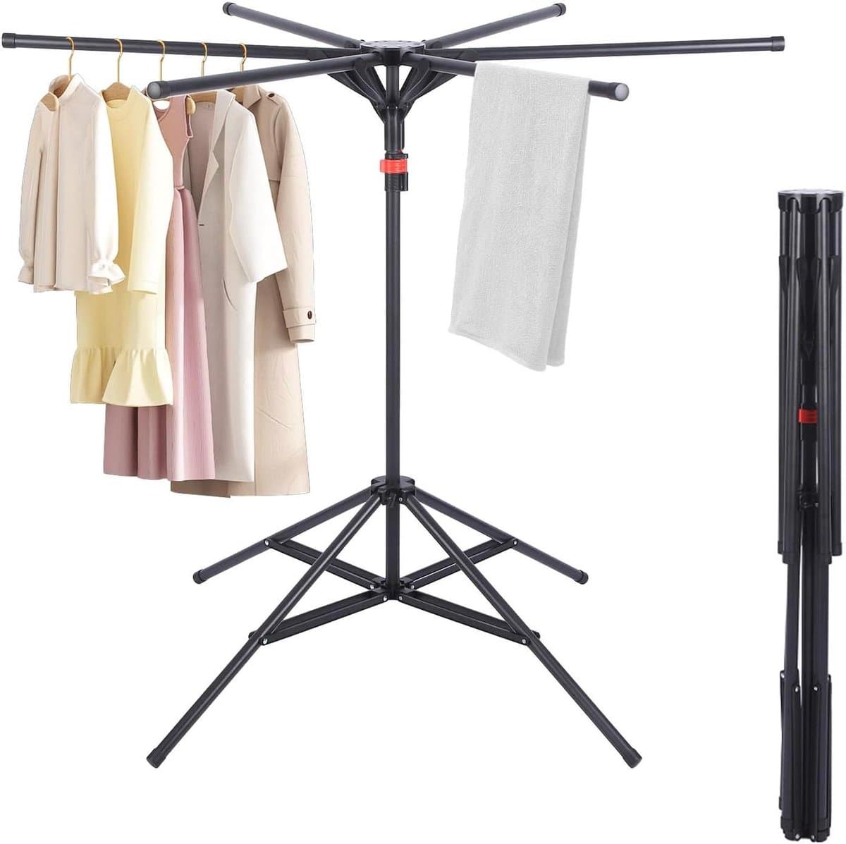Droogmolen - Kledingrek - Kleding Drogen - 6 Uitschuifbare Armen - 170 cm Hoog - Zwart — afbeelding 1