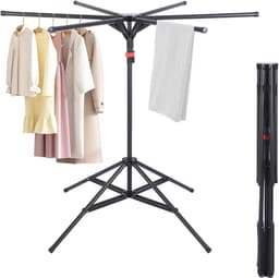 Droogmolen - Kledingrek - Kleding Drogen - 6 Uitschuifbare Armen - 170 cm Hoog - Zwart — thumbnail 1