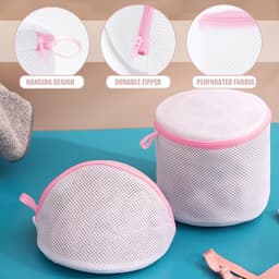 Dailygoods- Beha Waszak - 3 Stuks - Herbruikbare Waszakken - Mesh Waszak - Cilindrische/Halfronde Reinigingszakken - Roze - Lichtgewicht — thumbnail 3
