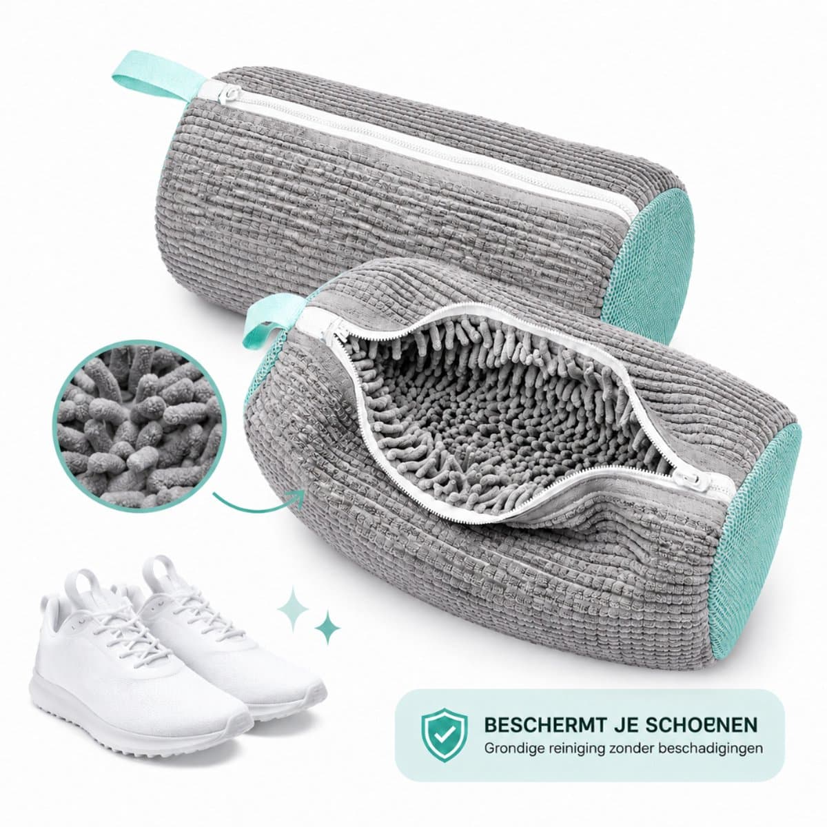Tomec® Schoenenwaszak Set van 2 Stuks – 2-Delige Waszak Schoenen met Rits – Wasmachine Wasnet voor Schoenen & Sneakers – Aan Schoenvorm Aangepast Ontwerp – 360° Uitgebreide Reiniging — afbeelding 1