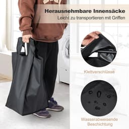 Wasmand met plank - Wasopberger - Sorteren van was - Drie vakken - 72 cm hoog - Zwart en bruin — thumbnail 3