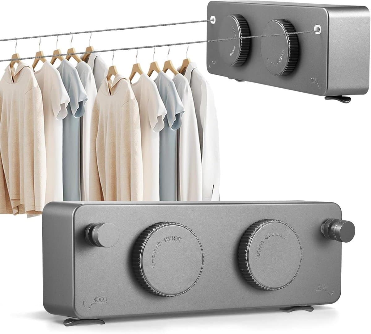 Uittrekbare Waslijn - Wand Waslijn - Kleding Drogen - Dubbel Touw - 2x 42m - Zilverkleurig — afbeelding 1