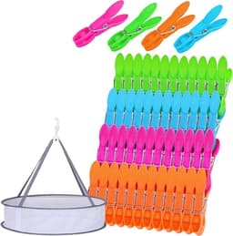 48 Stuks Kledingknijpers met Tas - Winddichte Plastic Kledingknijpers voor Waslijnen en Hangers, Duurzaam en Handig — thumbnail 1