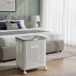 Vouwbare Wasmand met Wielen en Handvat - Stevige, Ventilerende en Sneldrogende Opbergmand voor Badkamer en Slaapkamer — thumbnail 2