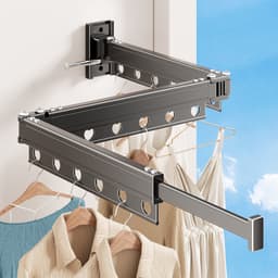 Drievoudig opvouwbaar wasrek - met uitschuifbare arm - wandwasrek - geschikt voor wasruimtes, balkons en slaapkamers - antracietgrijs — thumbnail 2