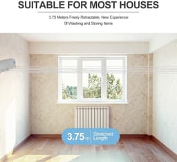 Dailygoods- Waslijn Uittrekbaar 3,75 m - Wanddroogrek - Ruimtebesparend - 5 Lijnen - Eenvoudig te Bevestigen - ABS-Kunststof - Droogrek — thumbnail 5