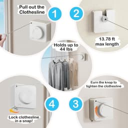 Uitschuifbare Waslijn - Intrekbare Kledinglijn - Efficiënt Drogen - Niet Doorhangend Design - 51 Meter Kabel - Wit — thumbnail 2