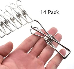 Metalen Kledingknijpers - Roestvrijstalen Knijpers - Kleding Drogen - Sterke Grip - 14 Stuks - Zilver — thumbnail 2