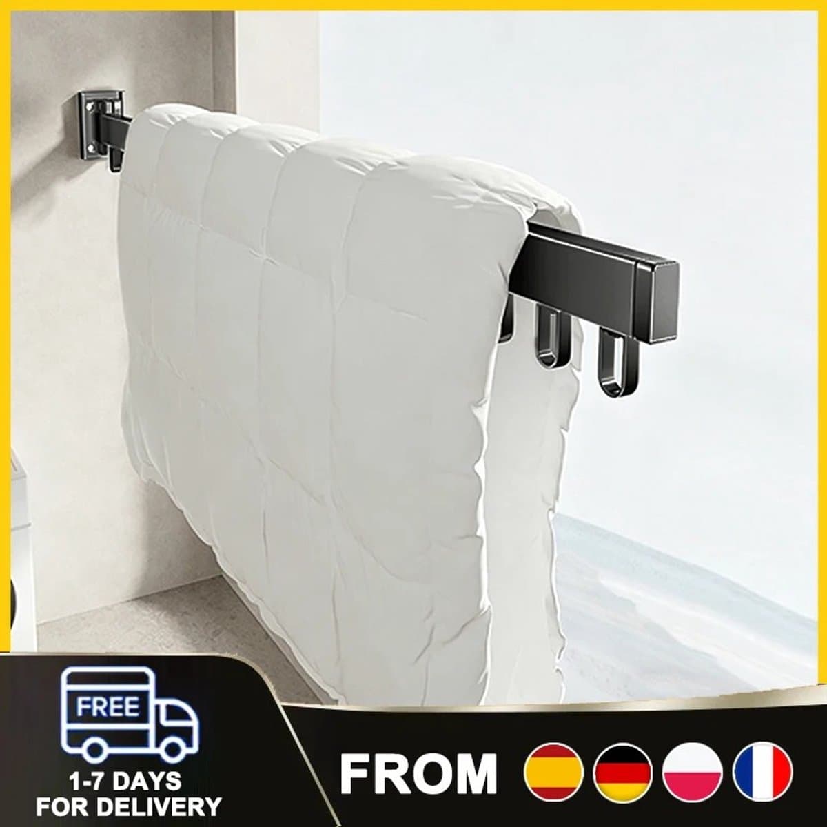 Dailygoods Aan de muur gemonteerd opvouwbaar droogrek, intrekbare kledinghanger, opvouwbare aluminium kleding voor balko — afbeelding 1