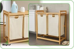 BEGRYF - Wassorteerder - bamboe - 2 vakken - beige - 70x35x68 cm — thumbnail 2
