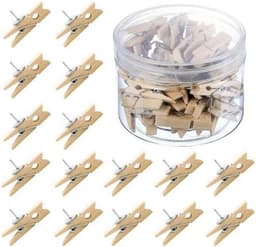 Houten Clips met Spelden - Klembord Spelden - Foto's Ophangen - Natuurlijk Hout - 50 stuks - Houtkleur — thumbnail 1