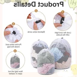 Waszakken set van 3, wasnetten voor wasmachine, beschermt kleding tegen vervorming, 30x40, 40x50, 50x60 cm, ideaal voor delicate stoffen en handwas. — thumbnail 5