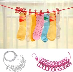 Draagbare Waslijn - Reis Waslijn - Kleding Drogen - Winddicht Antislip - 12 Clips - Wit — thumbnail 3