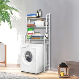Shelf over washing machine for storage, laundry cabinet with 3 shelves, side cabinet, organizer made of metal, white, for pantry (rectangular washing machine) — thumbnail 2