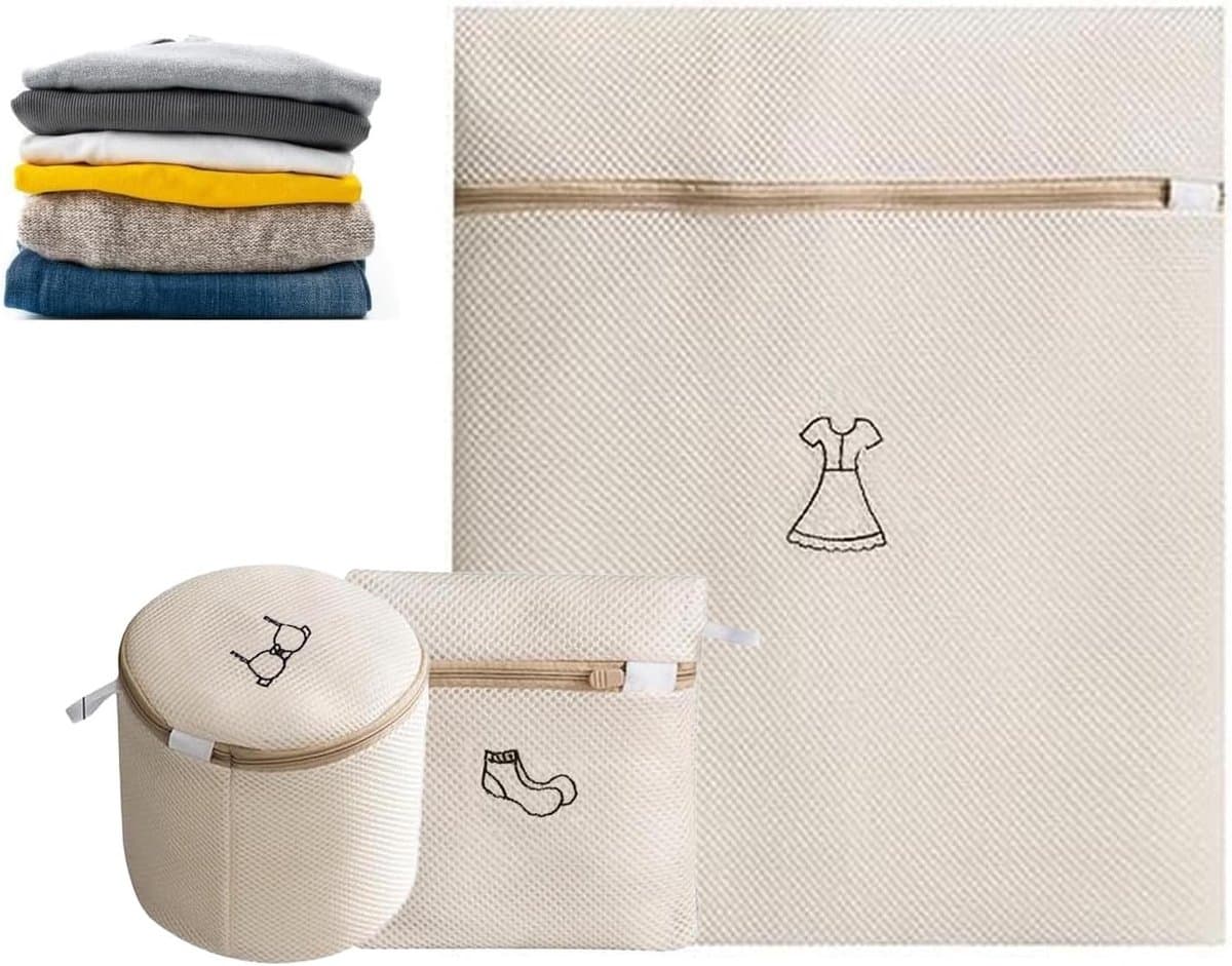 Set van 3 wasnetten voor voorzichtig wassen en opbergen van lingerie, sokken en kleding — afbeelding 1
