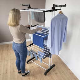 EASYmaxx Opvouwbare droogrek | Efficiënt drogen met 3 niveaus, 2 zijvleugels en eenvoudige montage | Ruimtebesparend, veelzijdig en mobiel voor binnen en buiten, zwart/wit — thumbnail 3