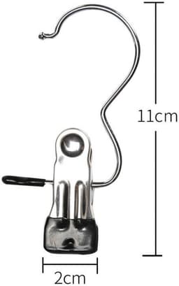 TOVBMUP Wasknijpers van roestvrij staal - Washaken - Antislip kledinghangerclips - 360° draaibare laarzenclips - Laarzenhangers - Metalen clips voor broeken, schoenen, handdoeken - Zwart - 20 stuks — thumbnail 2