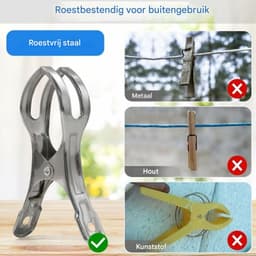 TOVBMUP Strandlakenklemmen - Grote kledingklemmen - Winddichte klemmen - geschikt voor zware kleding - 11 cm - 10 stuks - Zilver - Roestvrij staal — thumbnail 5