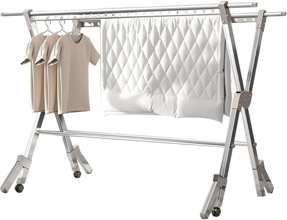 Droogrek Verstelbaar - Kledingrek Staand - Was Drogen - Met Wielen - 250cm Lengte - Zilver — afbeelding 1