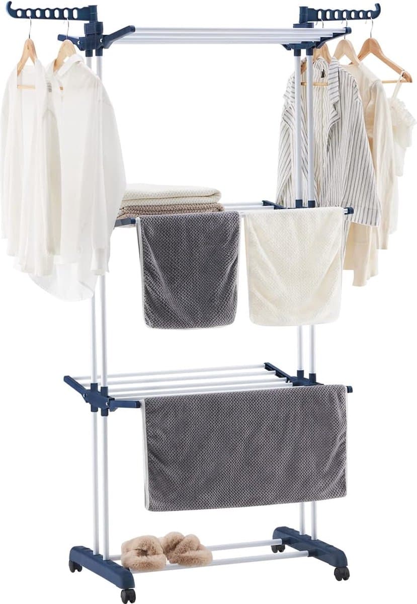 Opvouwbaar Droogrek 4 Niveaus - Ruimtebesparend Wasrek met Wielen en Haken voor Kleding en Handdoeken — afbeelding 1