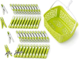 Mrs. Jones Premium wasknijpers 48 stuks groen-wit-groen mand groen handvat wit . — thumbnail 1
