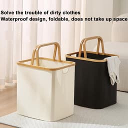 Vouwbare Wasmand met Handvat - Lichtgewicht Oxford Katoenen Opbergmand - Draagbare Wasmand voor Kleine Appartementen & Badkamers - Wasbox voor Zomerwas (Wit-M) — thumbnail 5
