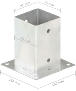 Paalankers 4 stuks - Paalhouders Fundering - Stevige Constructies Bouwen - Roestbestendig Gegalvaniseerd Metaal - 91 mm Vierkant - Zilver — thumbnail 5