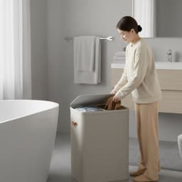 ACAZA Wasmand Met Deksel - 2 Vakken - 170 L - 56 x 40 x 75 cm - Beige — thumbnail 3
