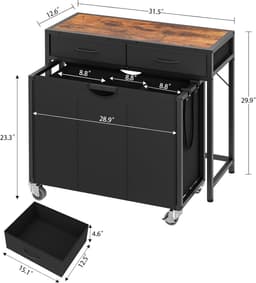Verrijdbare Wasbox met 3 Vakken en Lades voor Sorteren en Opbergen — thumbnail 5