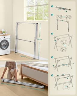 Uitschuifbaar Droogrek - Wasrek - Kledingluchter - Roestvrij staal - 66cm x (133-200cm) x 130cm — thumbnail 2