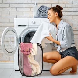 Pop Up Laundry Basket Pack of 2 - Foldable with Mesh - 30 x 30 x 48 cm - Handles - Fabric Basket for Deposit Bottles Collection — thumbnail 4