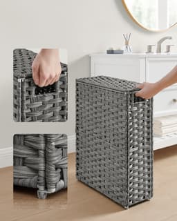 SONGMICS - Wasmand - Wasmand van Synthetisch Rattan - Met Deksel en Handgrepen - Opvouwbaar en Uitneembare Waszak — thumbnail 5