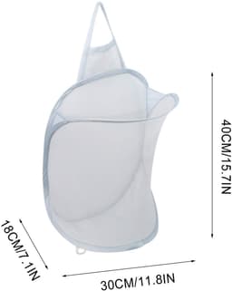Opvouwbare wasmand voor aan de muur,Opbergmand voor hangende vuile was,Wasmanden, hangende wasmand van gaas, opvouwbare wasmand, opvouwbare wasmand voor vuile was, opbergtas voor aan de muur (wit) — thumbnail 2