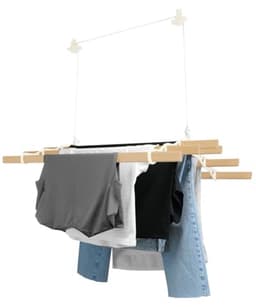 Verschuifbare Plafond Kledingdroger met Katrol 6 Latten 2.4m Ivoor - Ruimtebesparend Design voor Gemakkelijk Drogen — thumbnail 3