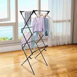 Inklapbaar Droogrek met 3 Niveaus – Stevig, Ruimtebesparend & Modern Design – 137 cm Hoog – Zwart — thumbnail 1