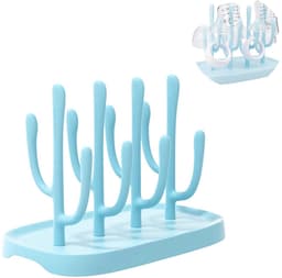Droogrek voor babyflessen - Flessendroogrek - Draagbaar flessenrek - Uitneembaar - Droogrek met lekbak - Geschikt voor zuignappen, bekers en babyflessen en accessoires - Blauw — thumbnail 1