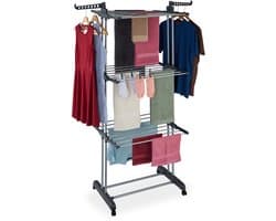 Droogtoren met wieltjes - 3 etages - 179 x 126 x 63,5 cm - metaal - staand - grijs — afbeelding 1