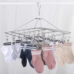 Socks Drying Rack with 30 Clips - Stainless Steel, Windproof, Foldable, Rectangular - Laundry Diaper Hanger, Dryer with Pins for Underwear, Bras, Scarves, Baby Clothes, Diapers — thumbnail 4