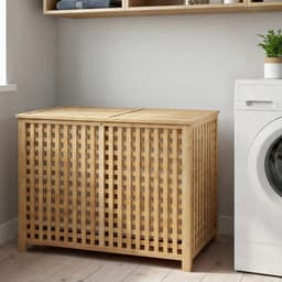CLP Wasmand met deksel - 2 Vakken Dorothea - rechthoek - Wasbox - waszakken wasbaar uitneembaar - Bamboe Frame - voor Badkamer - natura — thumbnail 2