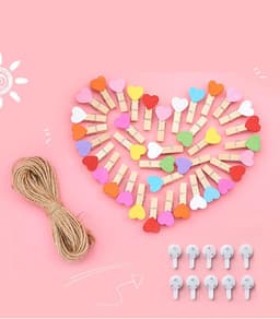 50 Mini Houten Wasknijpers met 10m Jute Koord - Decoratieve Ophangclips voor Foto's en Handwerk — thumbnail 2